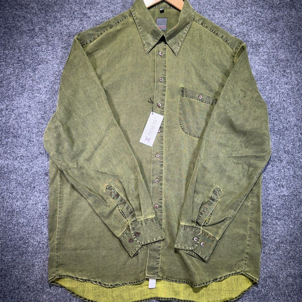 Haupt Tencel Shirt Mens XL Olive Green Lyocell Long Sleeve Collared Pocket NEW